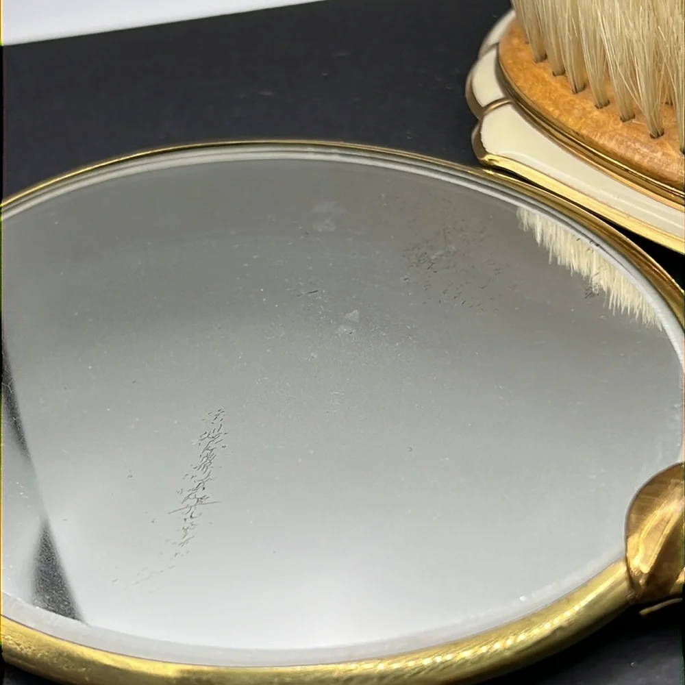 Vintage cameo hand mirror and brush set